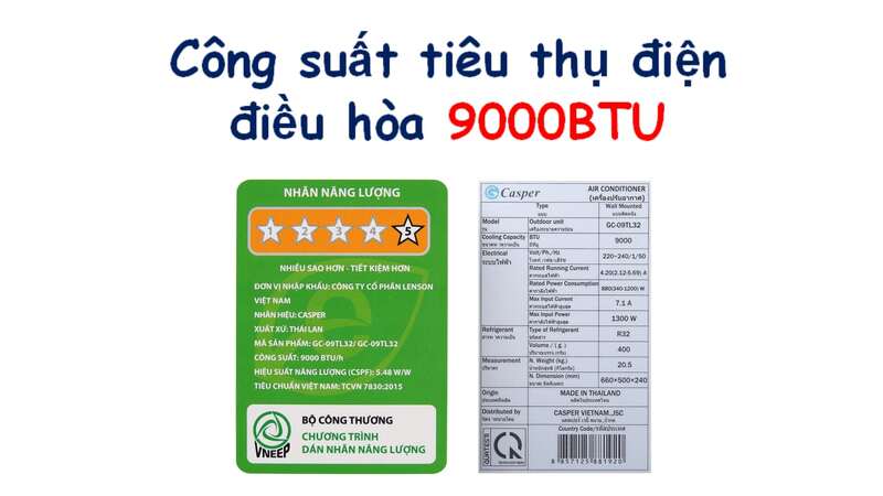 9000 btu bằng bao nhiêu w