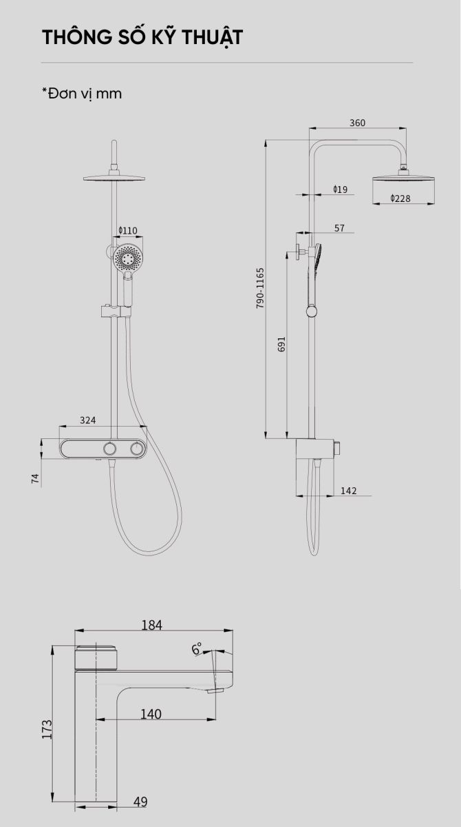 Bộ vòi sen tắm Xiaomi diiib Future-O